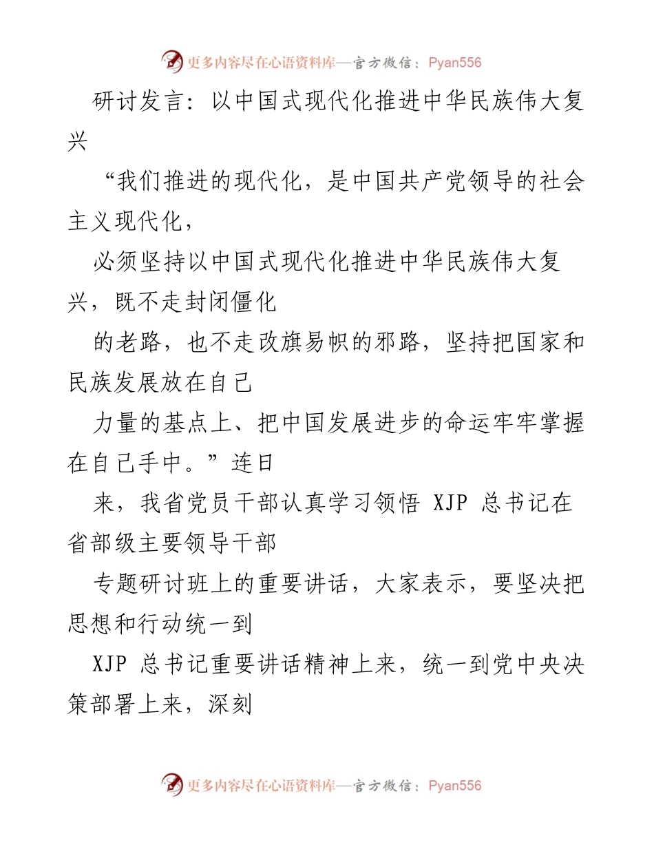 [发言] 研讨会 - 坚持中国式现代化 推进中华民族伟大复兴.docx_第1页