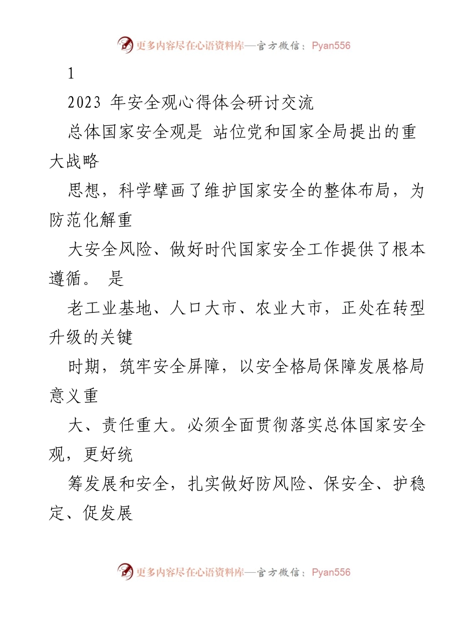 [发言] 研讨会 - 深入贯彻总体国家安全观，筑牢安全屏障保障高质量发展.docx_第1页