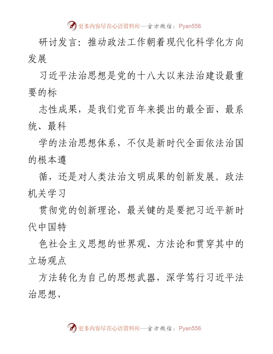 [发言] 研讨会 - 推动政法工作现代化的思考与实践.docx_第1页