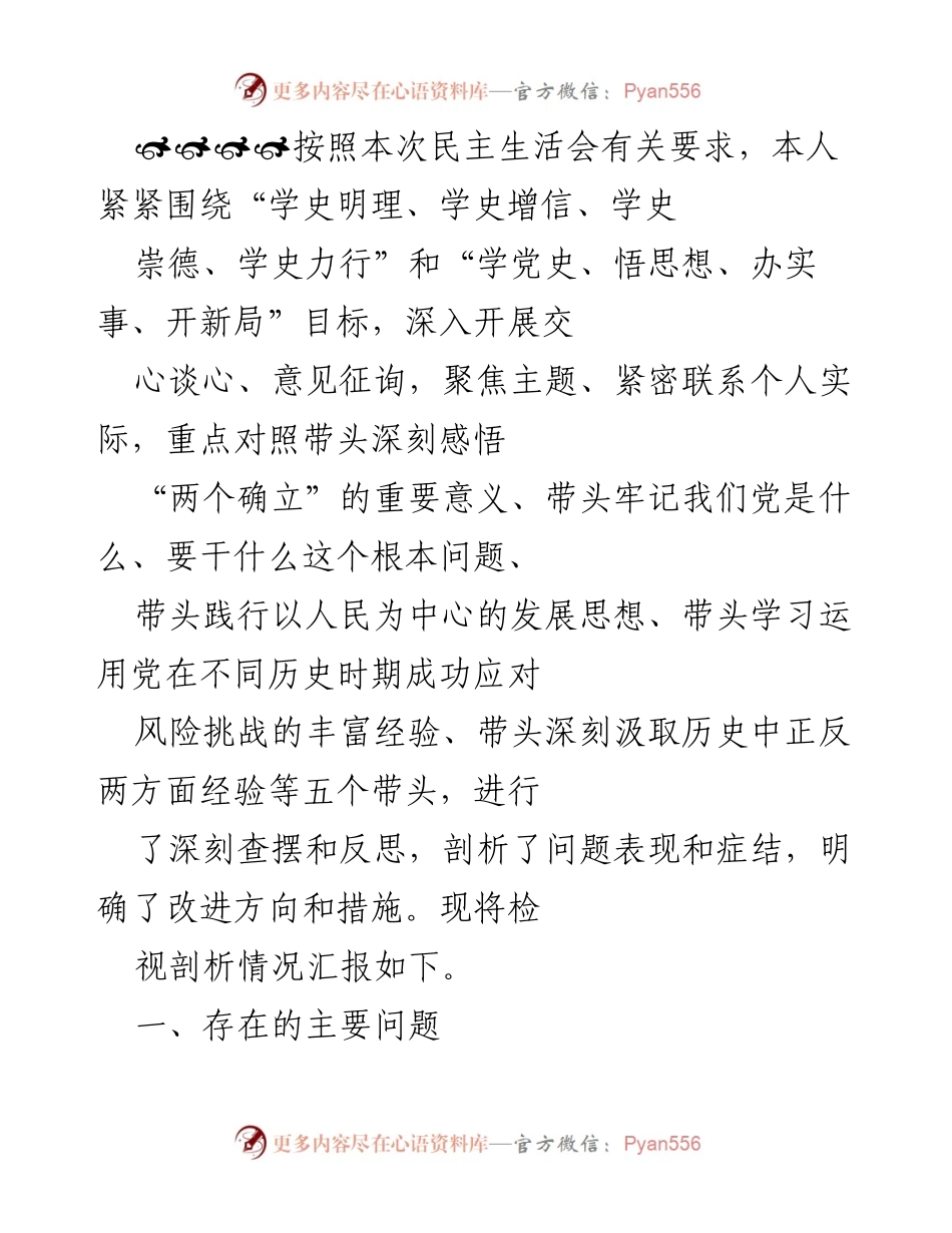 [发言] 民主生活会 - 深入剖析个人问题与改进措施报告.docx_第1页