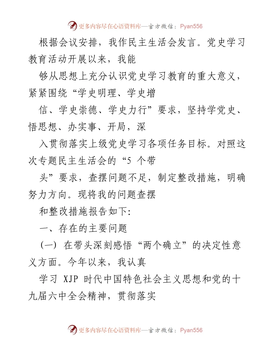 [发言] 民主生活会 - 深入查摆问题与整改措施的民主生活会发言.docx_第1页