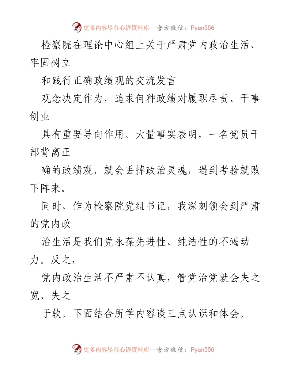[发言] 理论中心组 - 严肃党内政治生活与正确政绩观的交流发言_1.docx_第1页