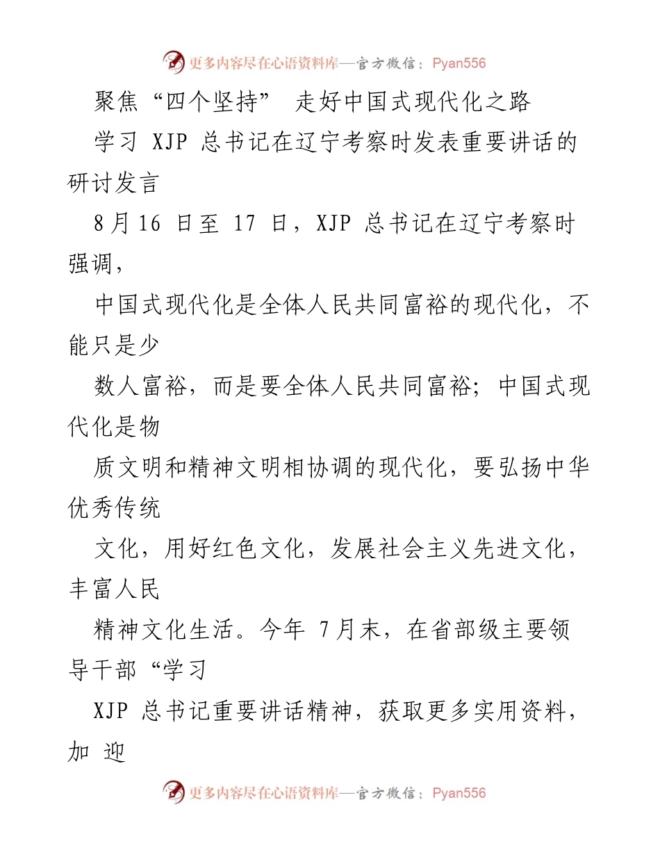 [发言] 研讨会 - 坚持“四个坚持”，走好中国式现代化之路.docx_第1页