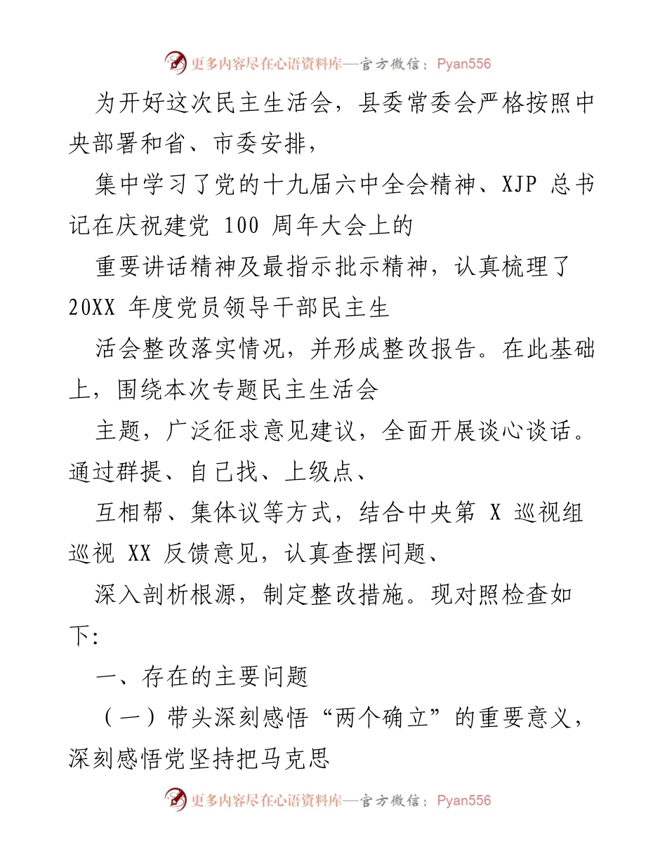 [发言] 民主生活会 - 深刻剖析与整改措施落实情况报告.docx_第1页