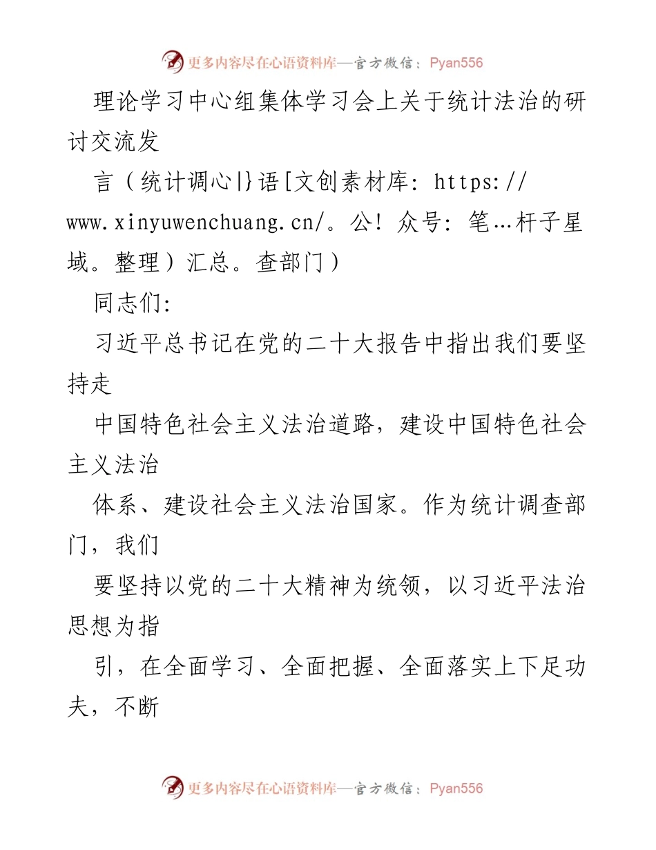 [发言] 理论学习中心组集体学习会 - 统计法治建设的重要性与实践路径.docx_第1页