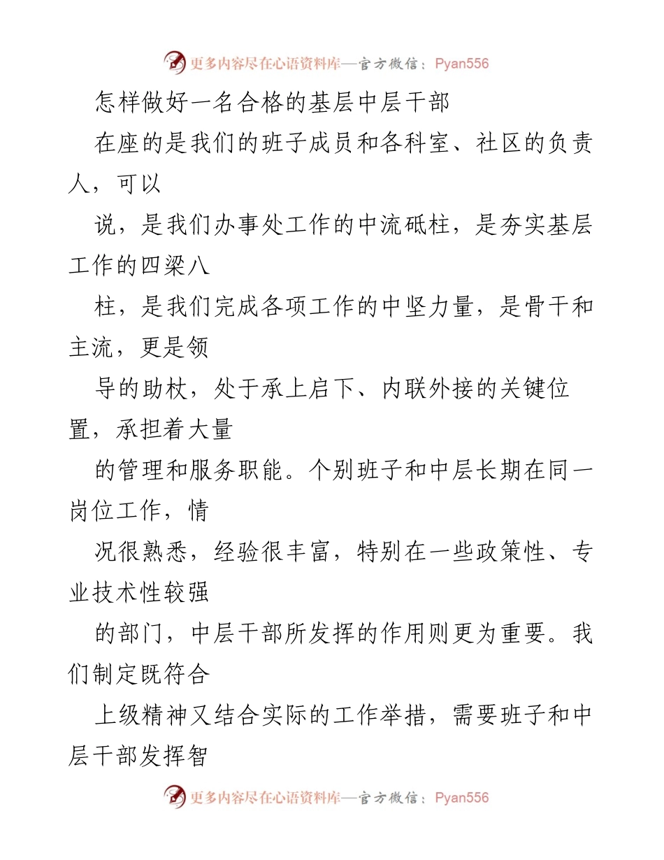 [发言] 研讨会 - 如何成为合格的基层中层干部.docx_第1页