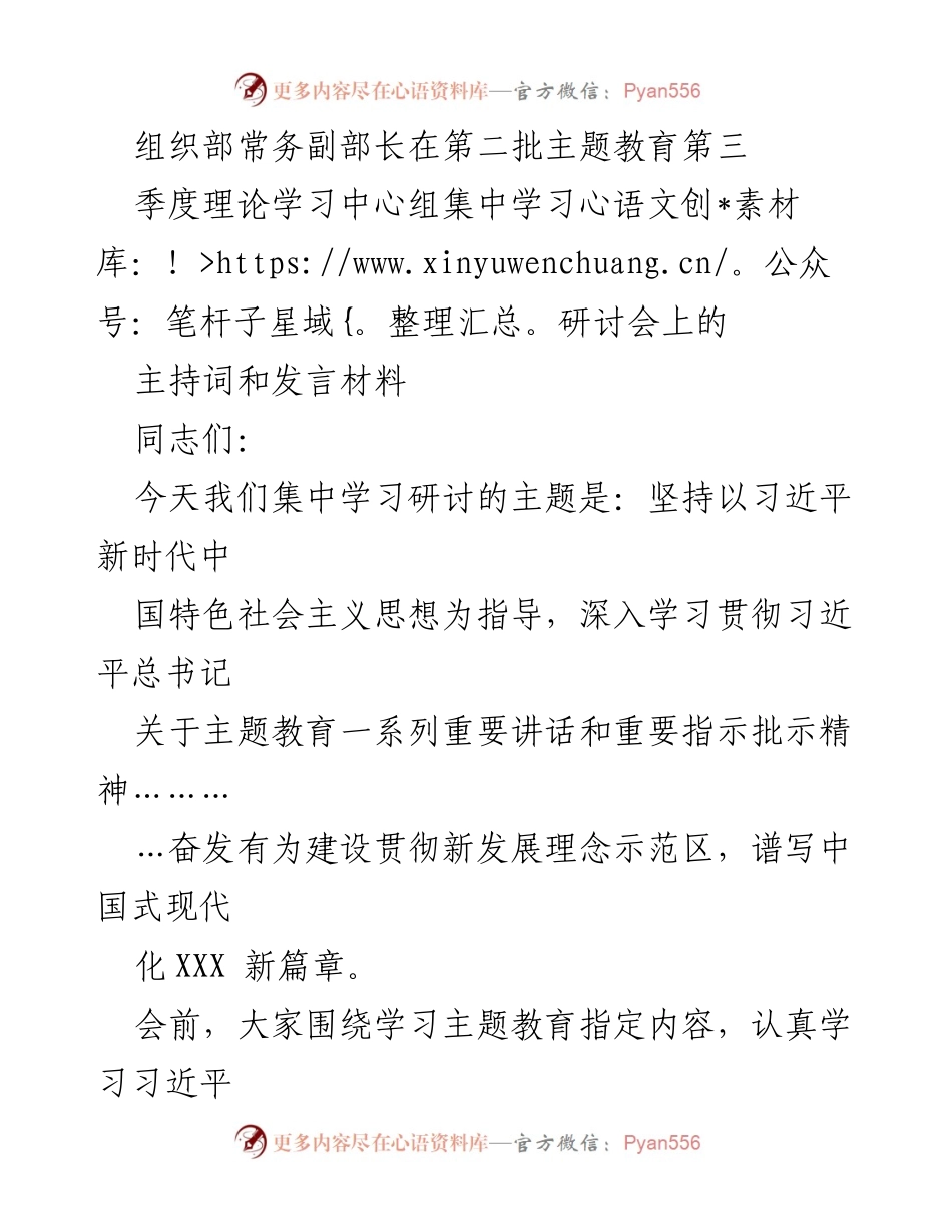 [发言] 研讨会 - 坚持习近平新时代中国特色社会主义思想，推动主题教育深入学习与实践.docx_第1页