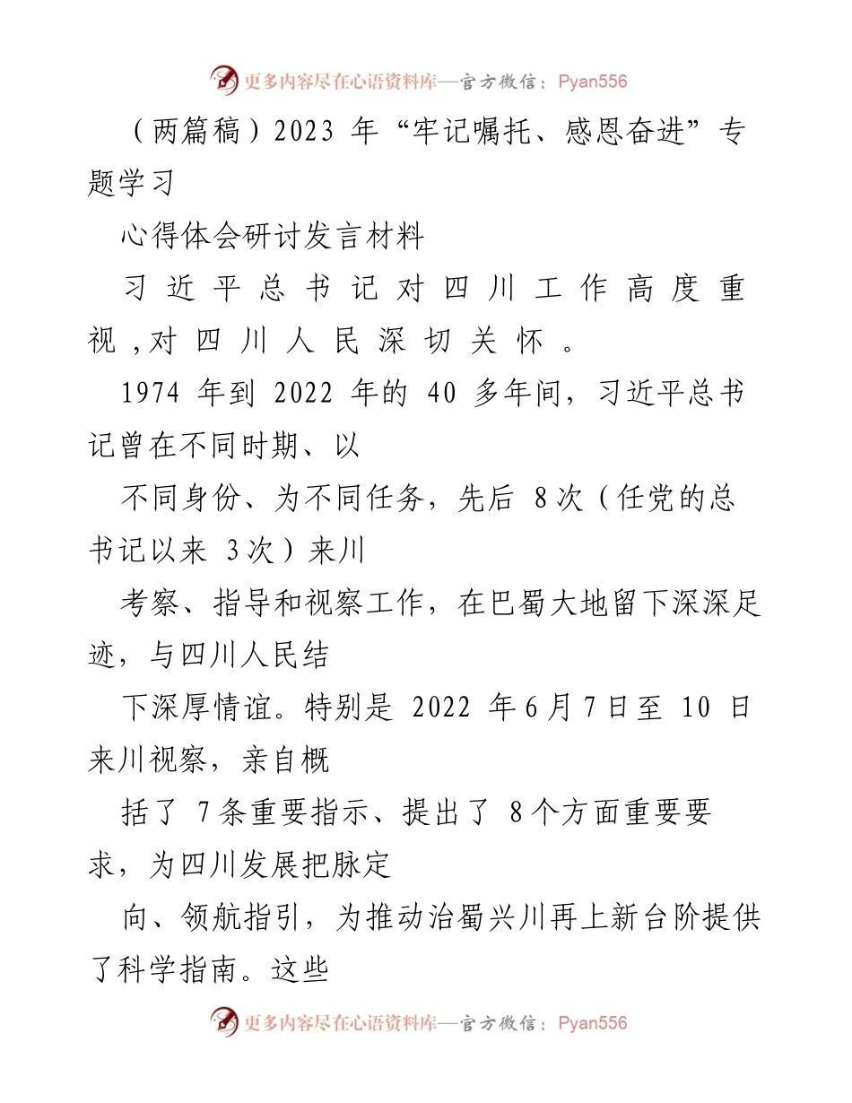 [发言] 研讨会 - “牢记嘱托、感恩奋进”：坚定文化自信与新时代文化使命.docx_第1页