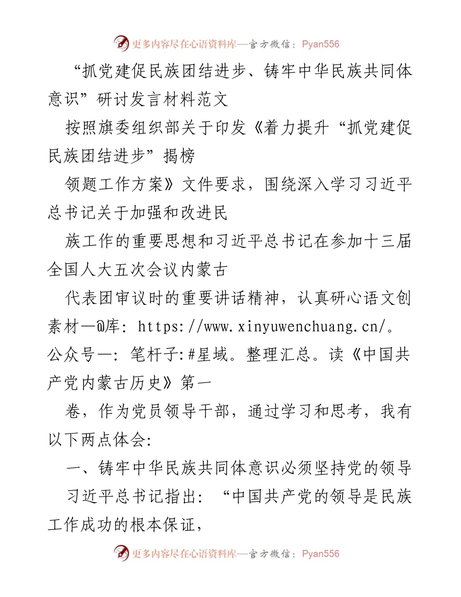 [发言] 研讨会 - 加强党建促进民族团结与共同体意识的实践探索.docx_第1页