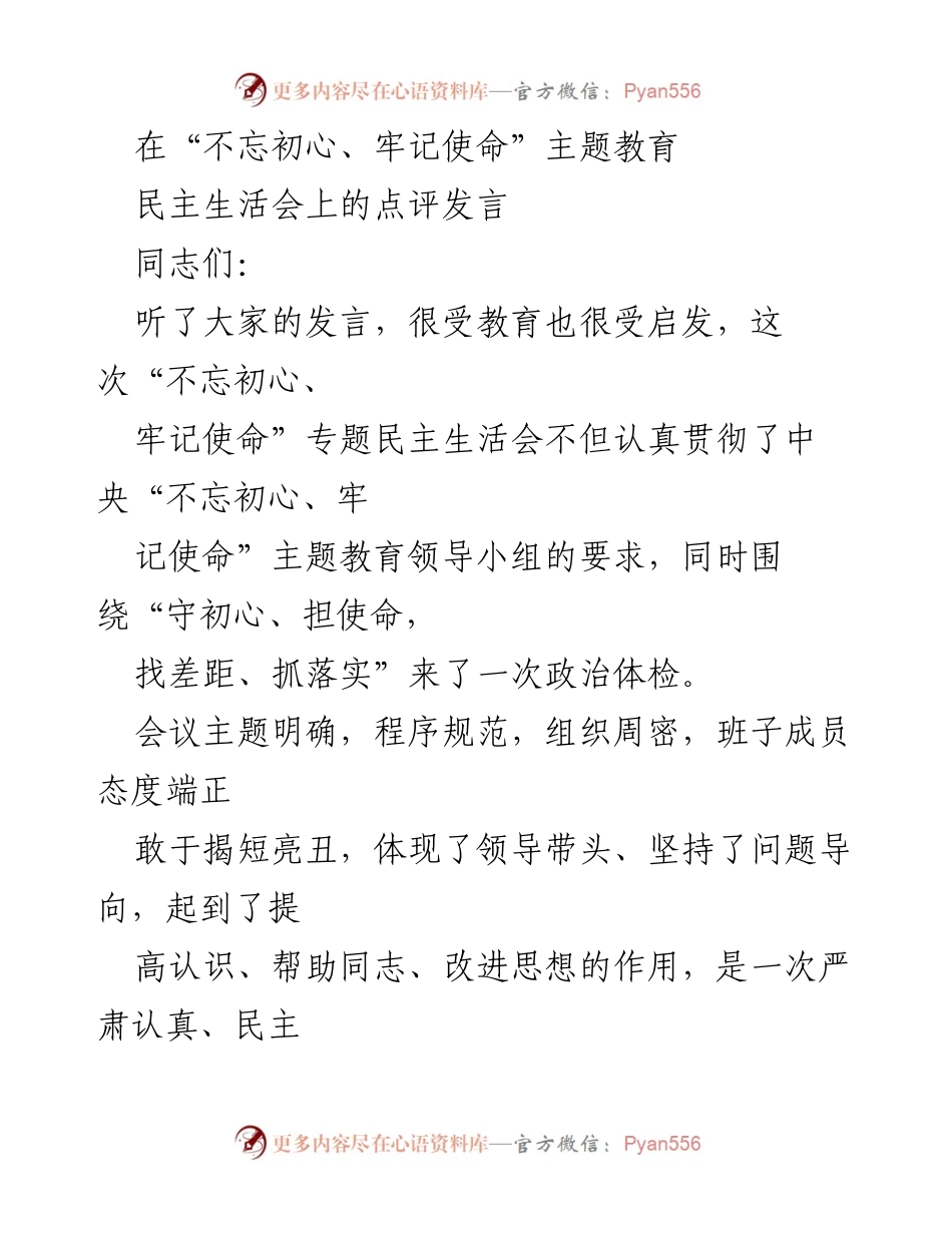 [发言] 民主生活会 - 深刻自省，严肃整改：民主生活会点评发言.docx_第1页