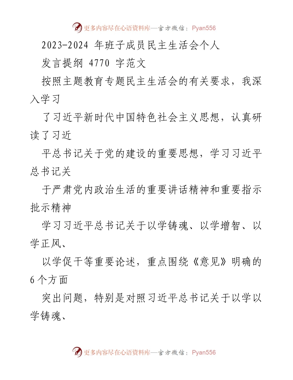 [发言] 班子成员民主生活会 - 深刻剖析与整改措施的个人发言提纲.docx_第1页