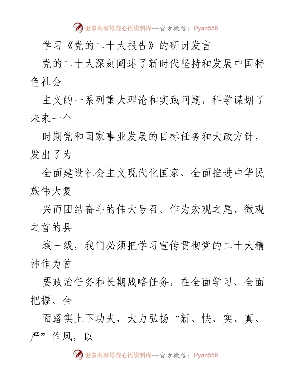 [发言] 研讨会 - 深入学习贯彻党的二十大精神的体会与实践.docx_第1页