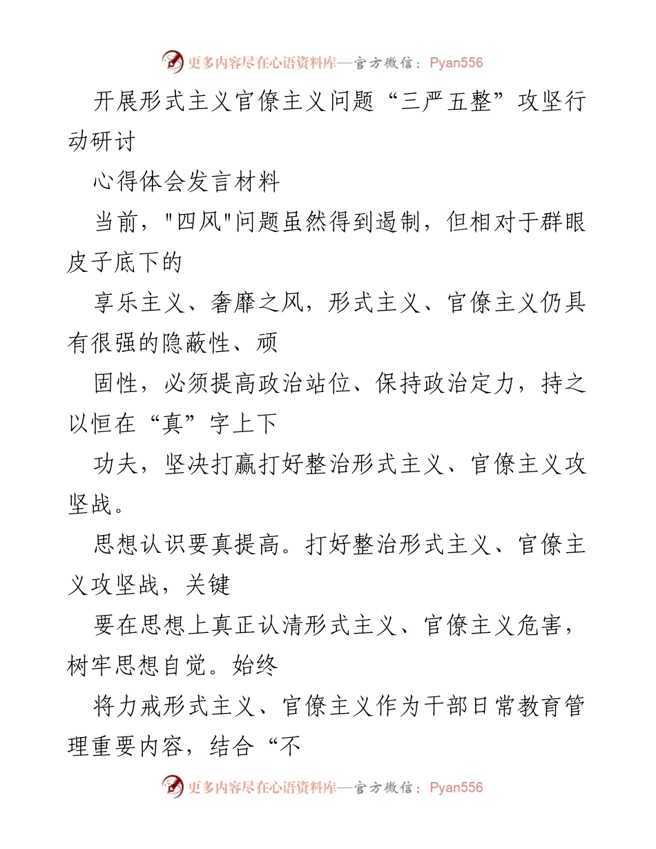 [发言] 研讨会 - 深化形式主义官僚主义整治的心得体会.docx_第1页