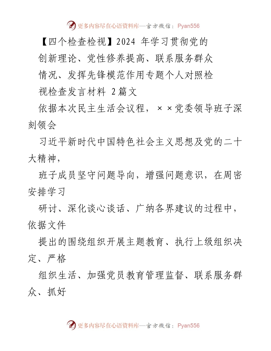 [发言] 民主生活会 - 深入检视与反思：学习贯彻党的创新理论与党性修养提升的个人对照检查.docx_第1页