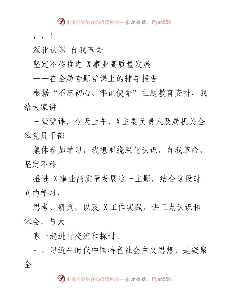 [发言] 深化认识与自我革命：坚定不移推进X事业高质量发展.docx_第1页