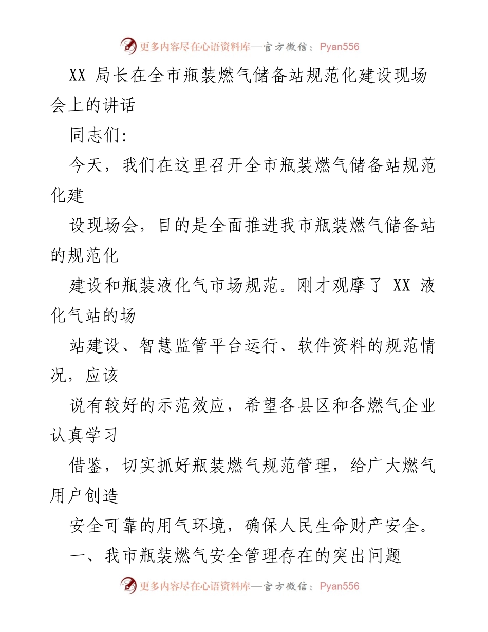 [发言] 现场会议 - 全市瓶装燃气储备站规范化建设的重要性与措施.docx_第1页