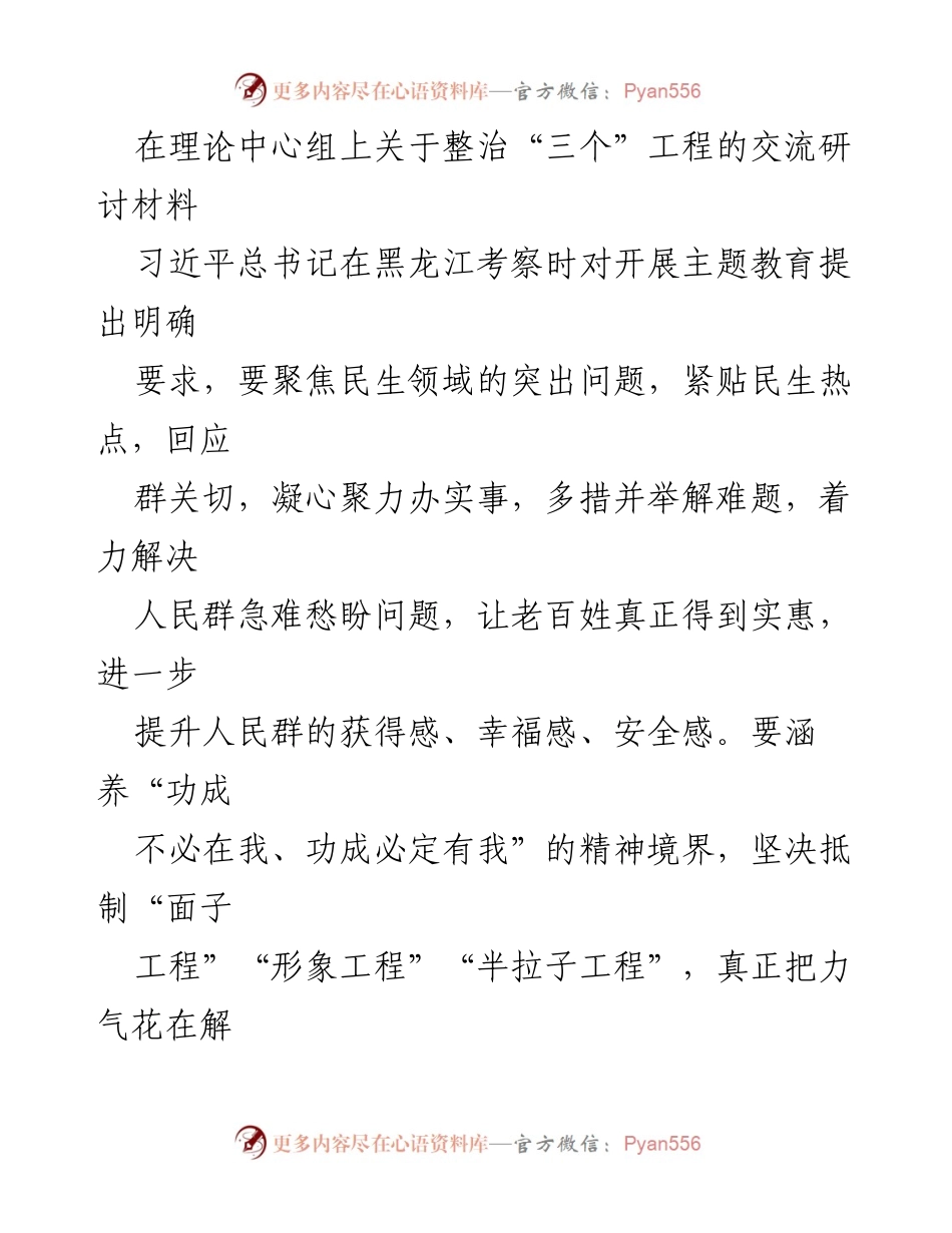 [发言] 理论中心组 - 深入探讨“三个工程”整治与国家安全观.docx_第1页