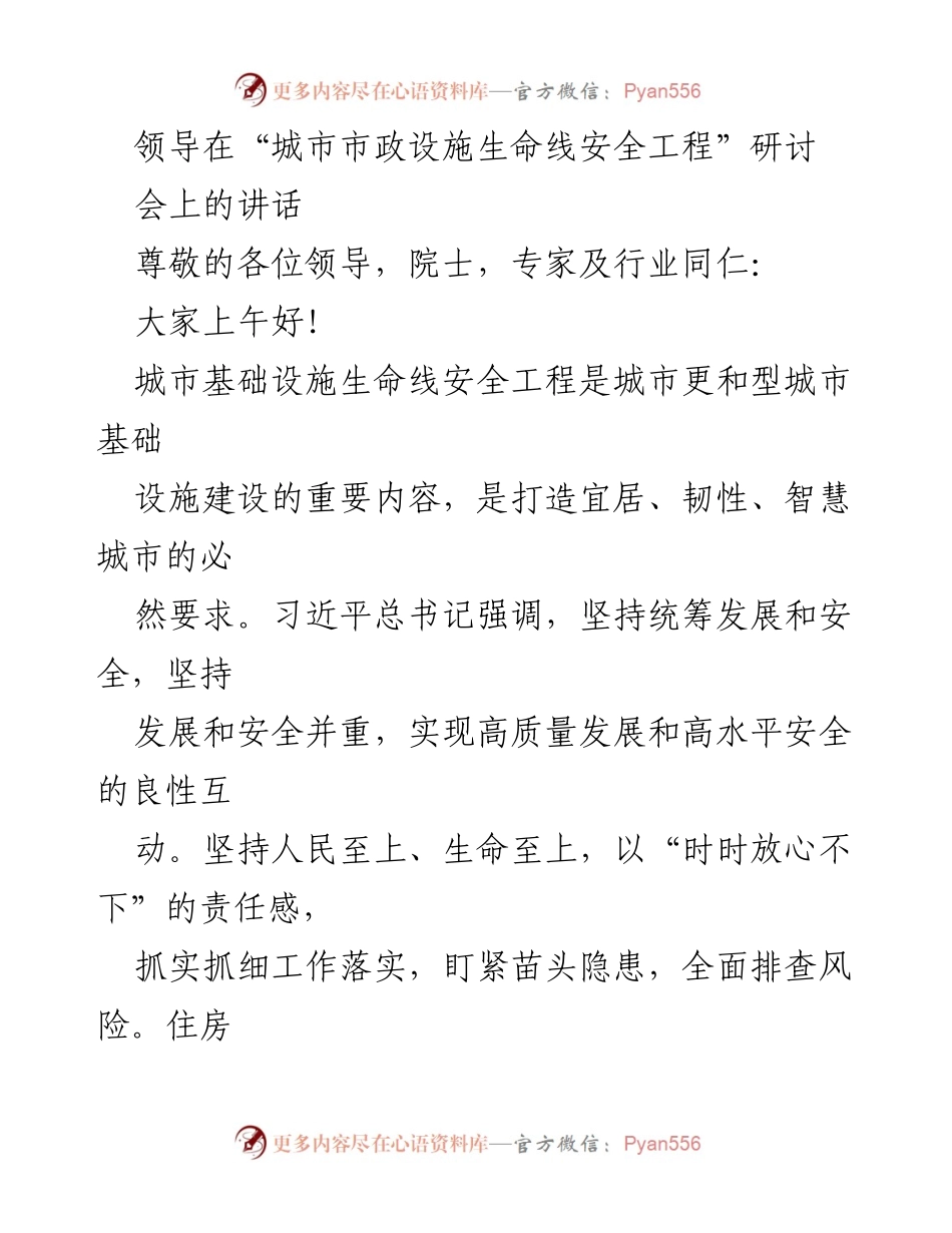 [发言] 研讨会 - 城市市政设施生命线安全工程的重要性与发展方向.docx_第1页