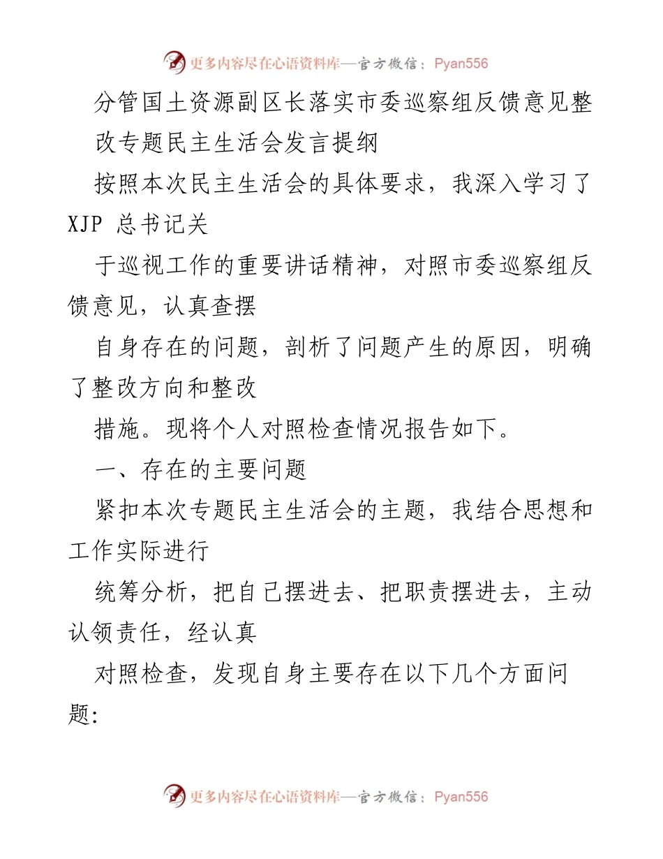 [发言] 民主生活会 - 深入剖析问题，明确整改方向的发言提纲.docx_第1页