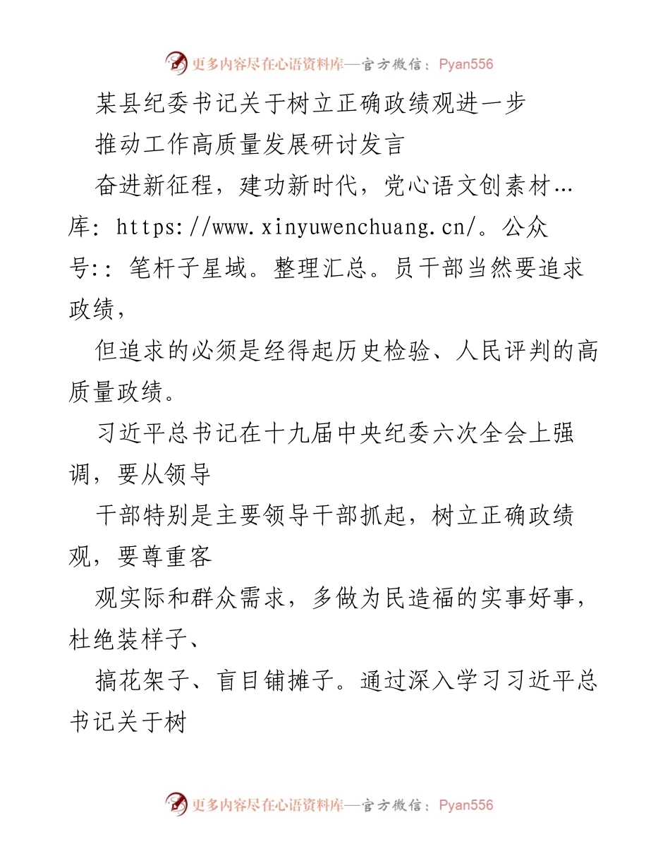 [发言] 研讨会 - 树立正确政绩观，推动高质量发展_2.docx_第1页