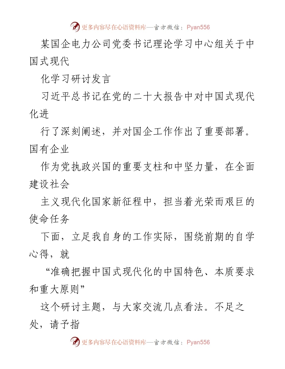 [发言] 理论学习中心组 - 深刻理解中国式现代化与国企使命.docx_第1页