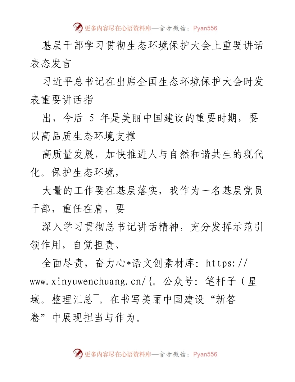 [发言] 生态环境保护大会 - 基层党员干部的责任与担当.docx_第1页