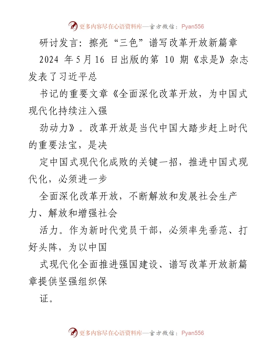 [发言] 研讨会 - 深化改革开放，推动中国式现代化新征程.docx_第1页