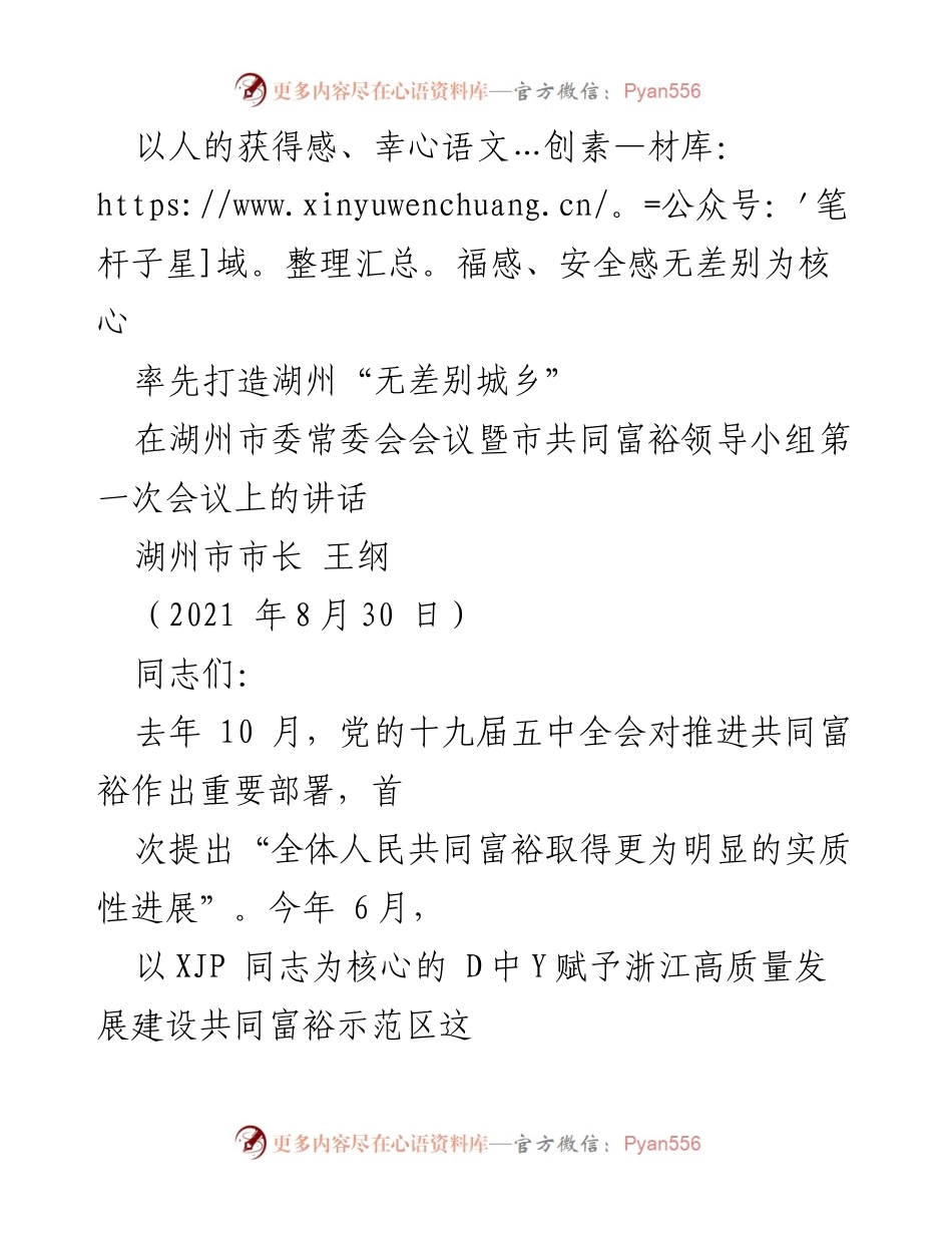 [发言] 湖州市委常委会会议 - 打造湖州“无差别城乡”的战略选择与实施路径.docx_第1页