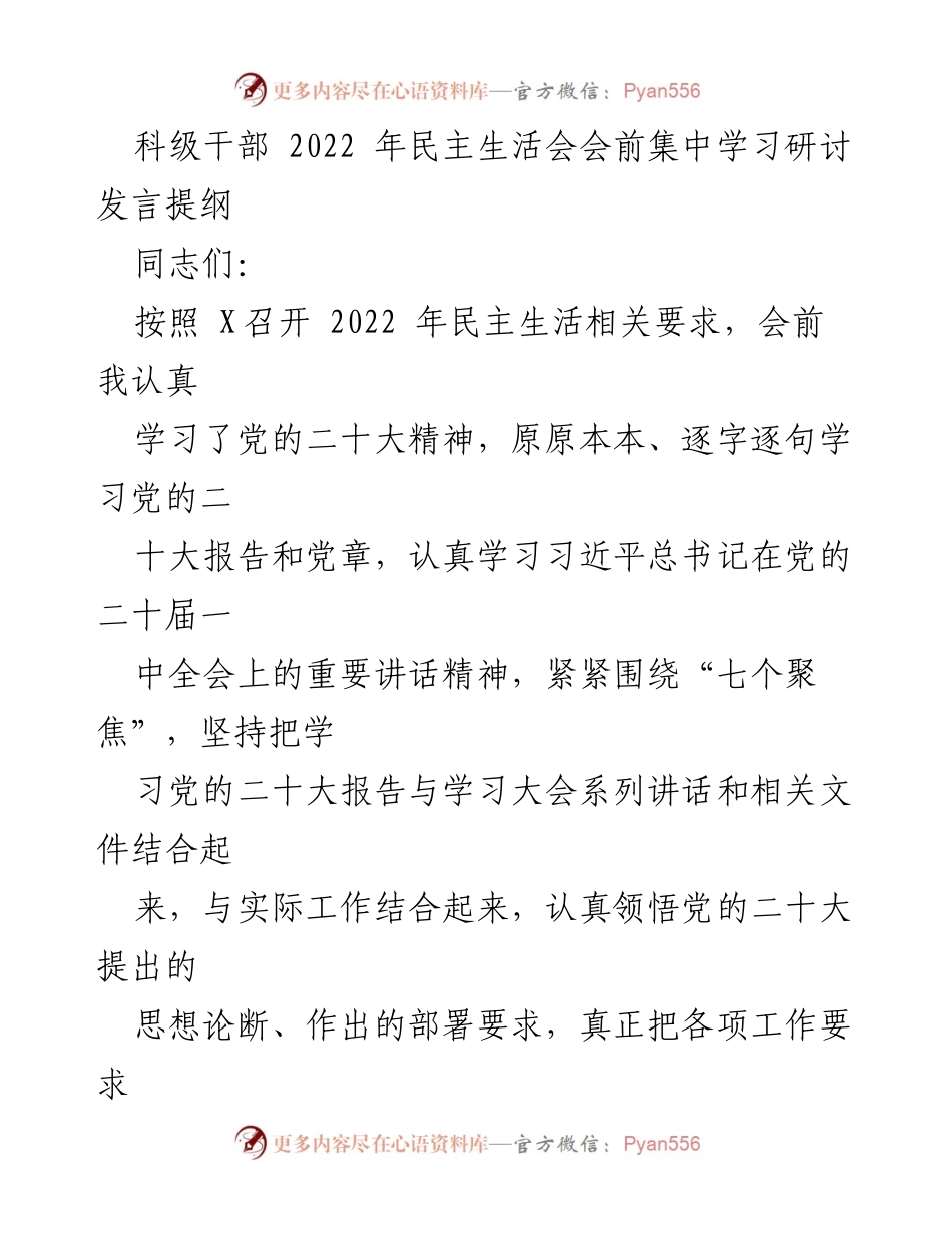 [发言] 民主生活会 - 深入学习贯彻党的二十大精神的体会与思考.docx_第1页