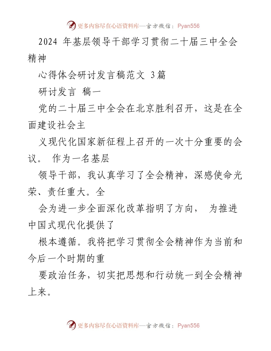 [发言] 研讨会 - 深刻领会全会精神，坚定推进中国式现代化的决心与信心.docx_第1页