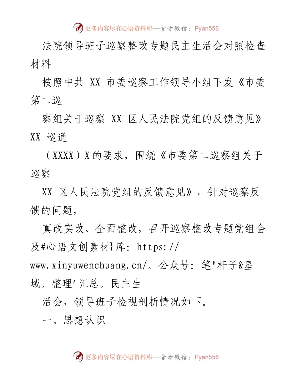 [发言] 法院领导班子民主生活会 - 巡察整改专题民主生活会对照检查材料分析.docx_第1页