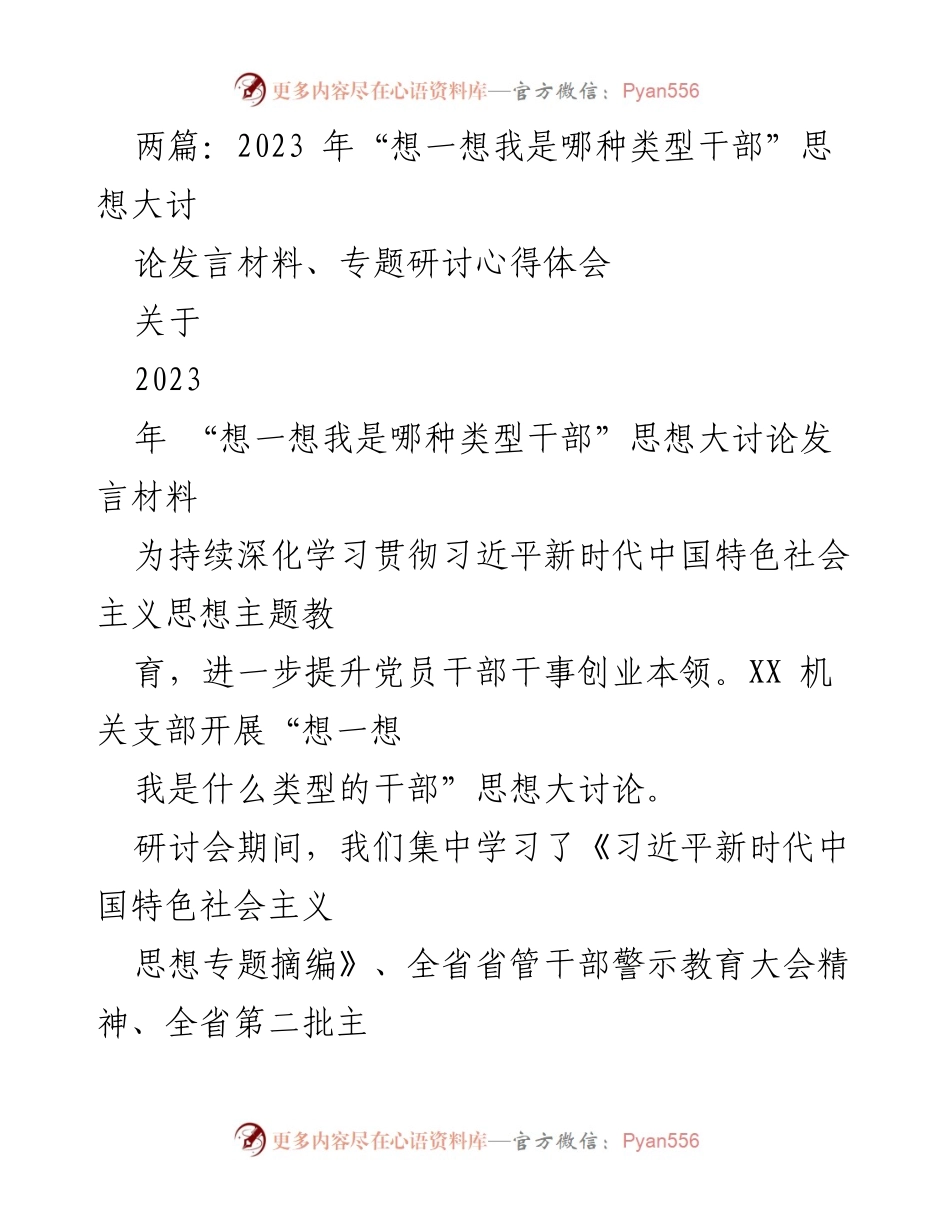 [发言] 研讨会 - 深化学习贯彻习近平新时代中国特色社会主义思想的干部类型讨论.docx_第1页