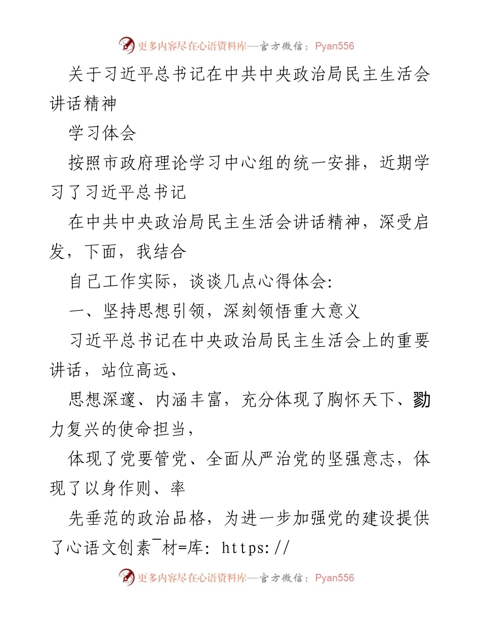 [发言] 理论学习中心组会议 - 深刻领悟习近平总书记在政治局民主生活会讲话精神的学习体会.docx_第1页