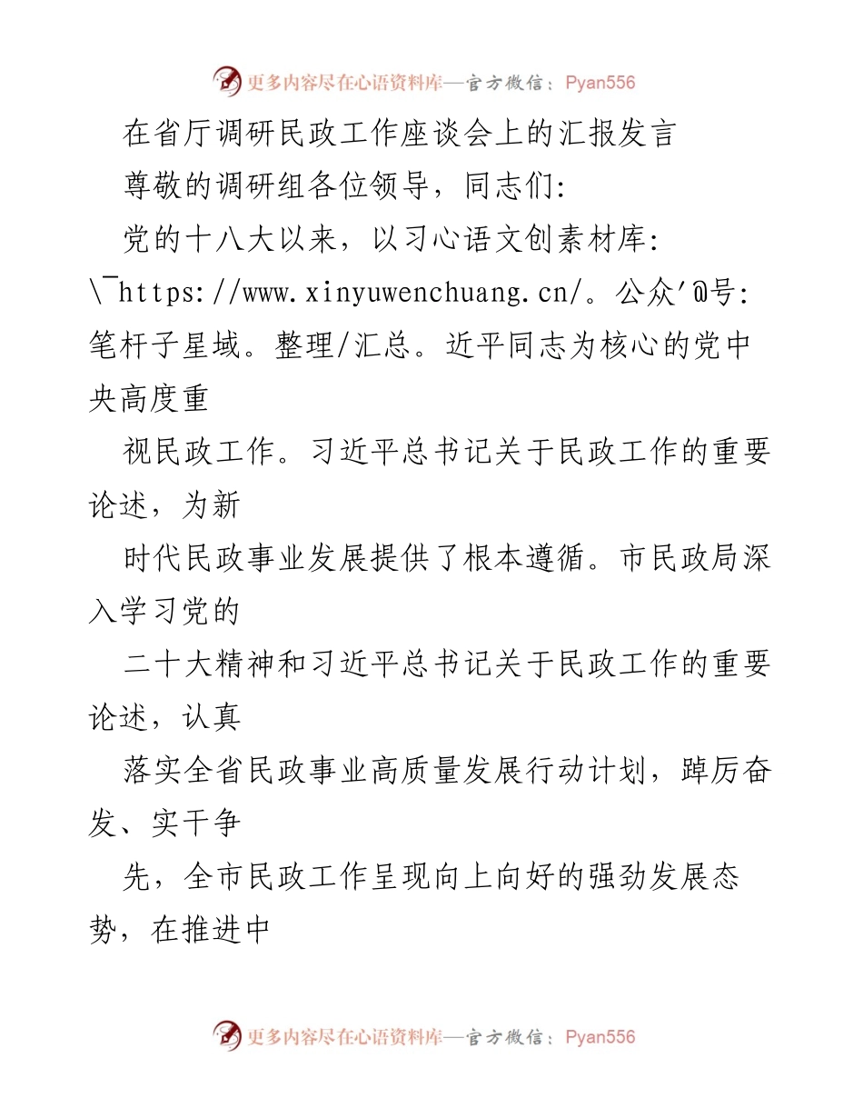 [发言] 省厅调研民政工作座谈会 - 全市民政工作进展汇报与发展策略.docx_第1页