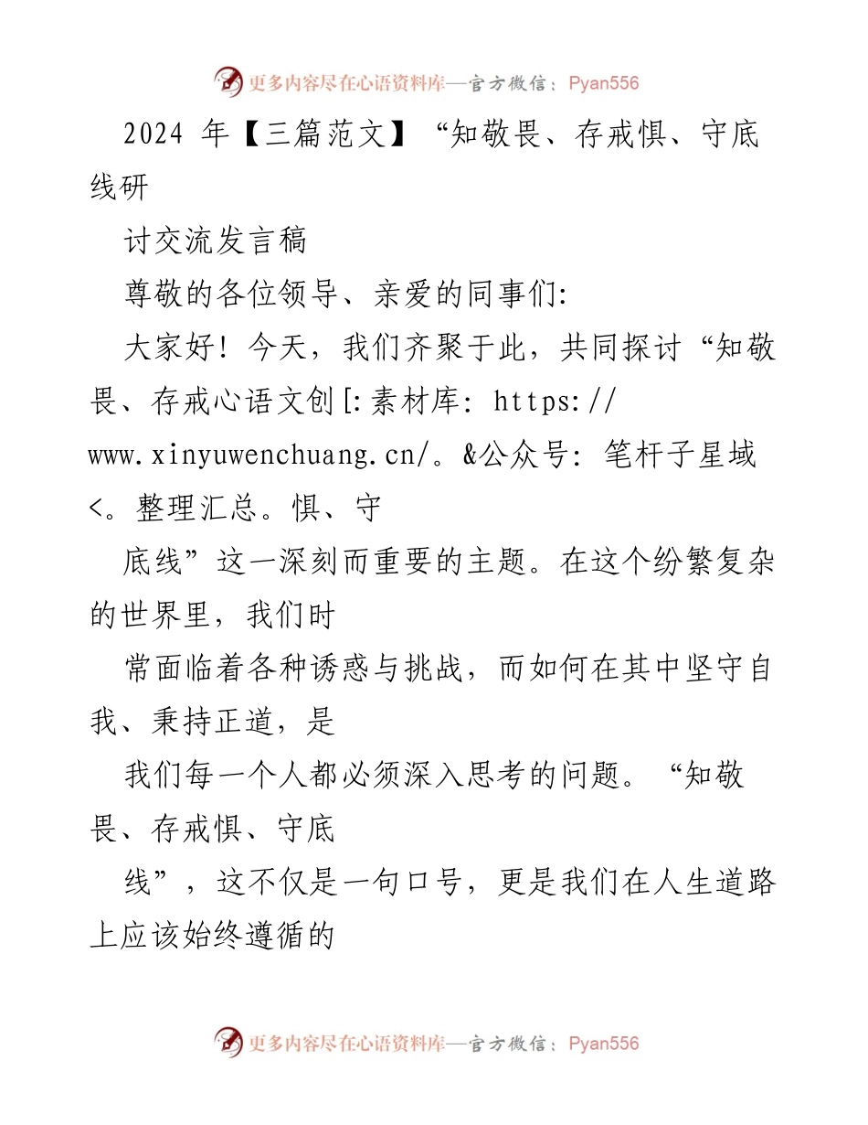 [发言] 研讨会 - “知敬畏、存戒惧、守底线”主题交流发言.docx_第1页