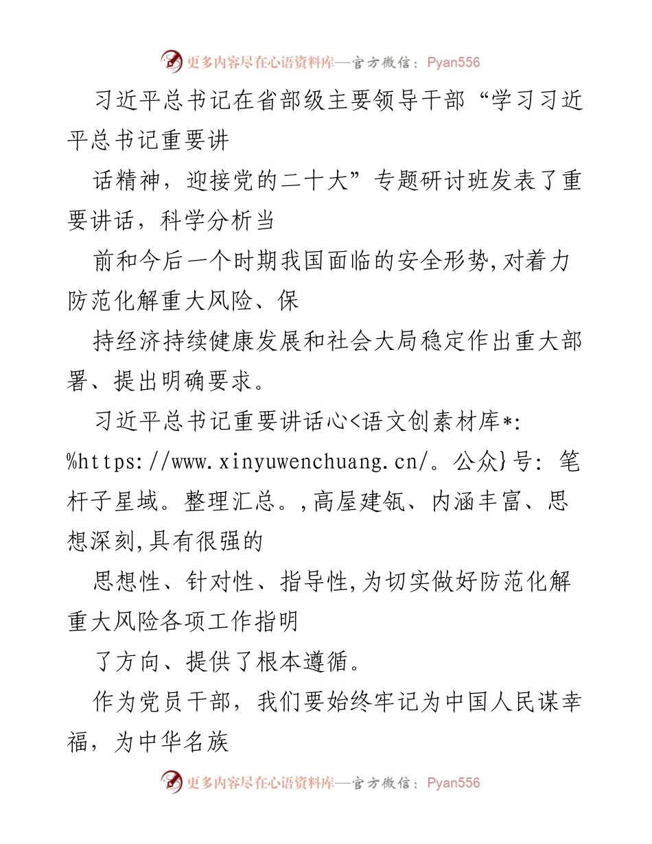 [发言] 研讨班 - 习近平总书记重要讲话精神解读与新时代党员干部使命.docx_第1页