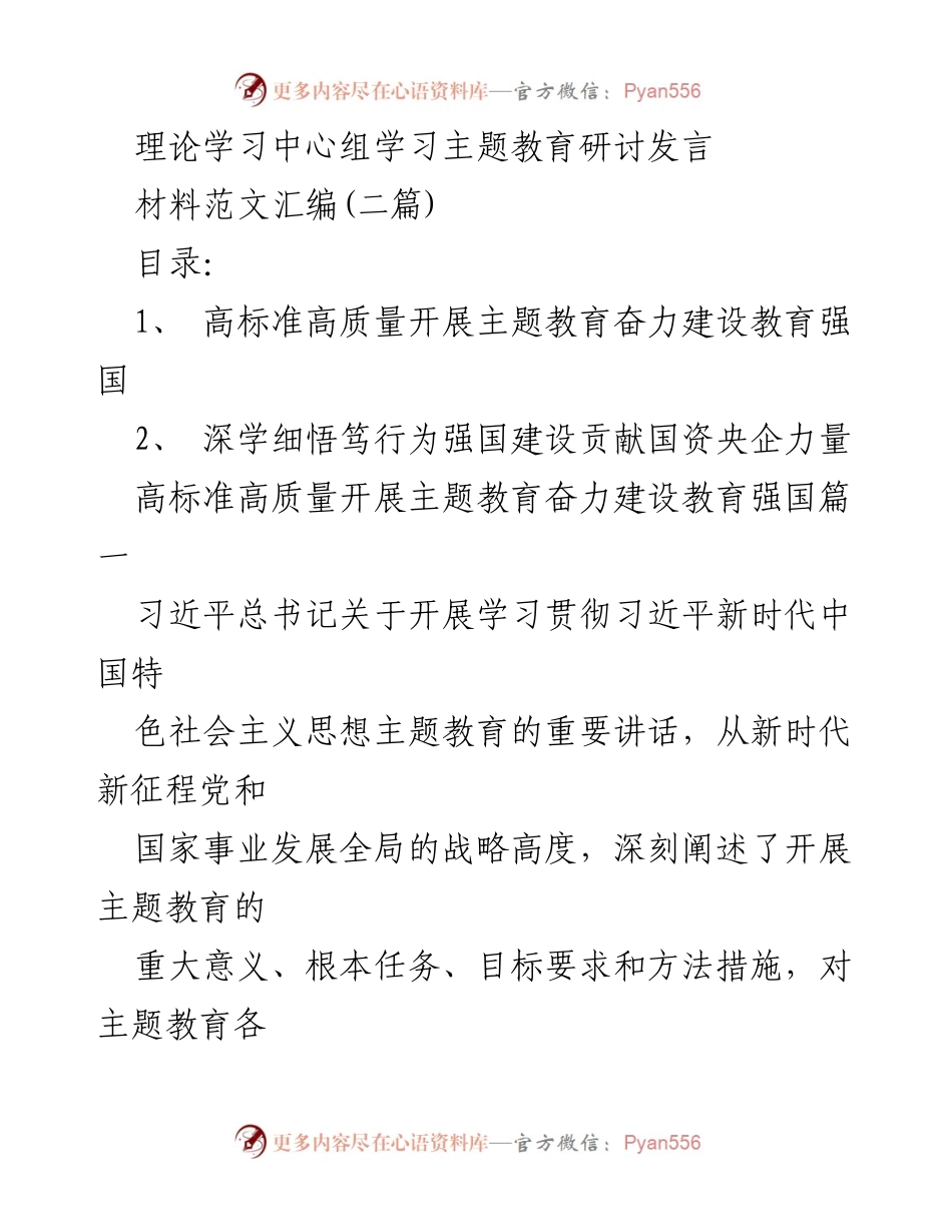 [发言] 理论学习中心组 - 高标准高质量开展主题教育，奋力建设教育强国.docx_第1页