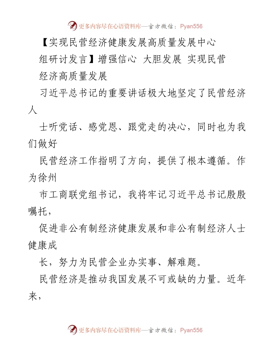 [发言] 研讨会 - 增强信心，推动民营经济高质量发展.docx_第1页