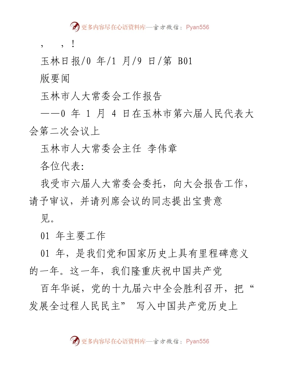 [发言] 玉林市人大常委会工作报告.docx_第1页