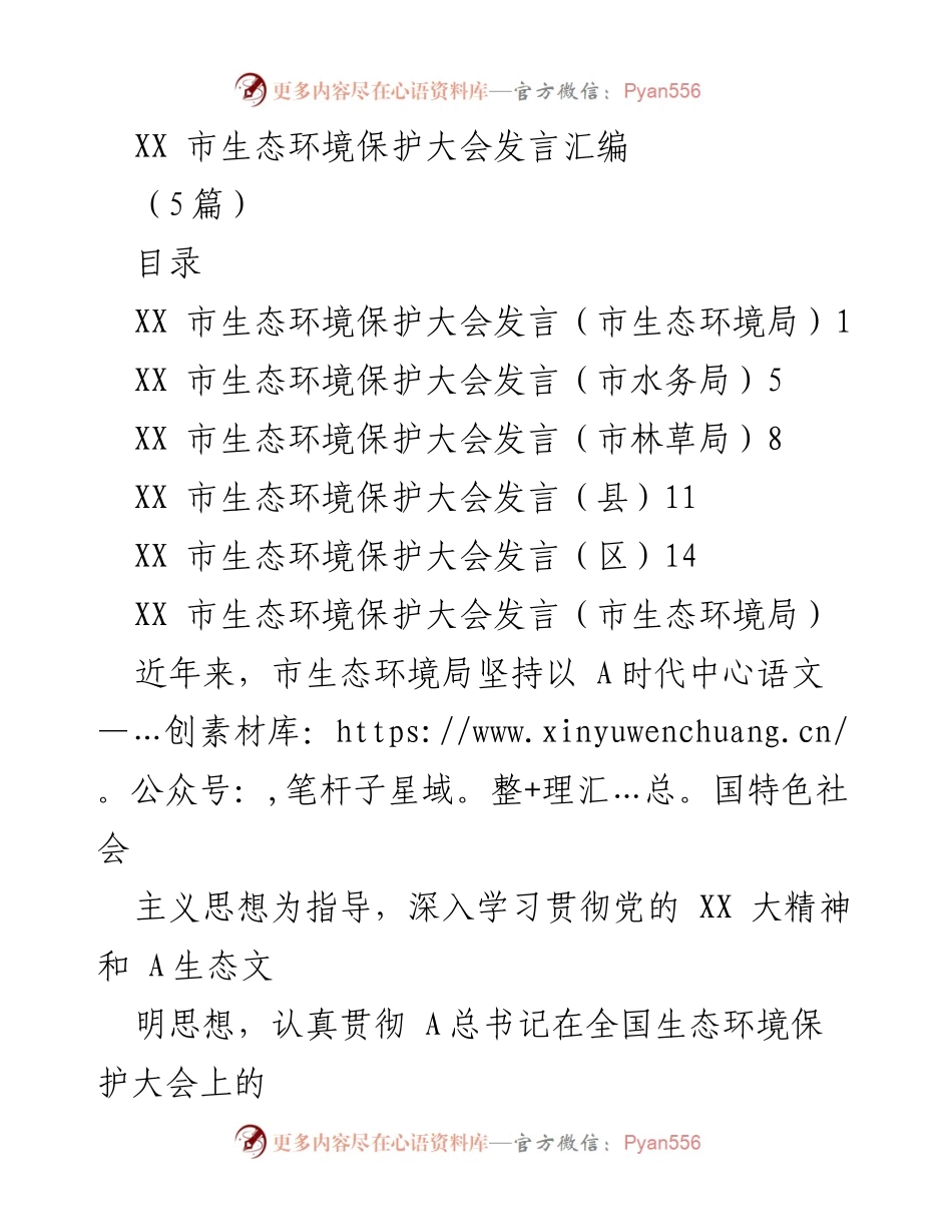[发言] 生态环境保护大会 - XX市生态环境保护工作成效与未来展望.docx_第1页
