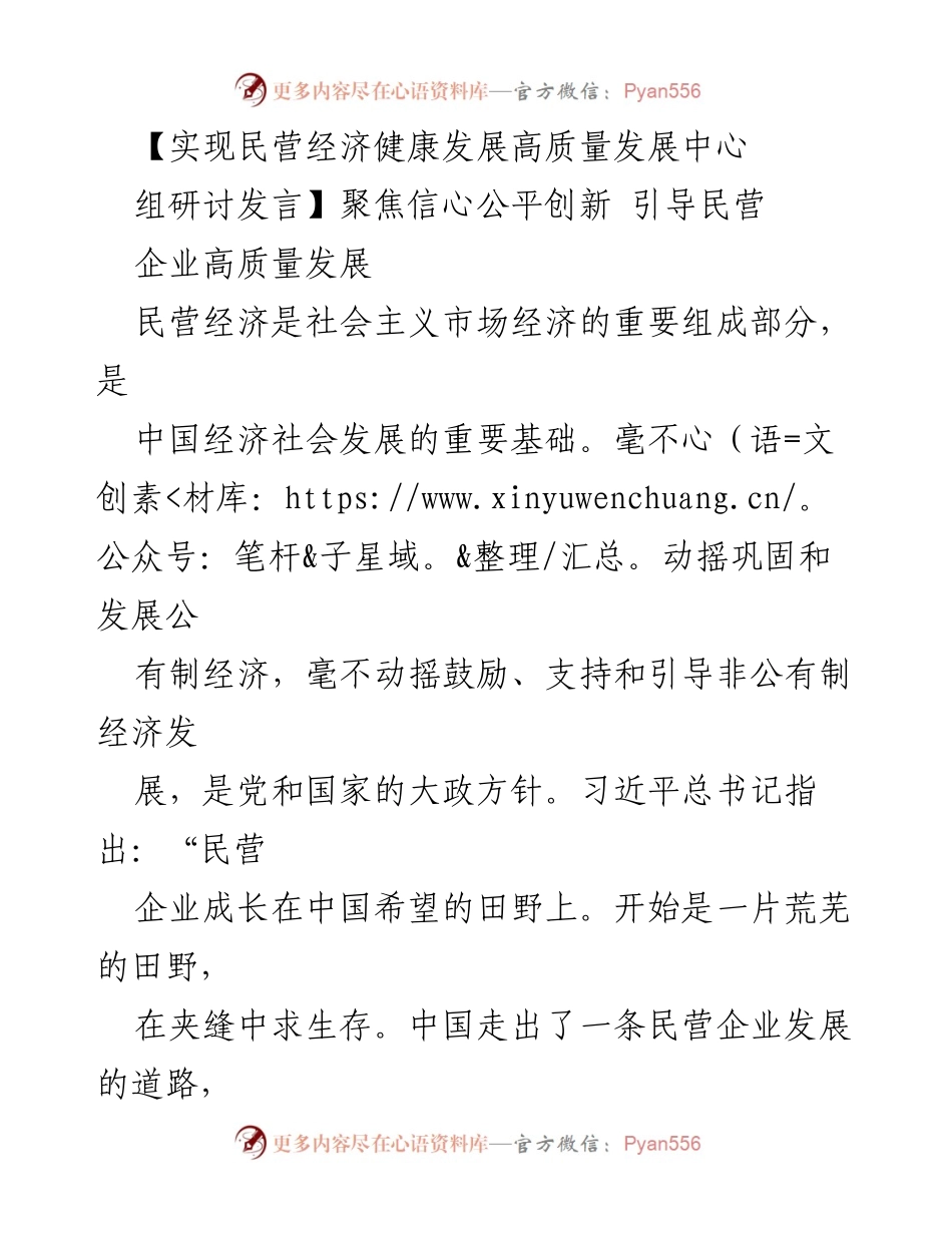 [发言] 研讨会 - 引导民营企业高质量发展的信心、创新与公平.docx_第1页