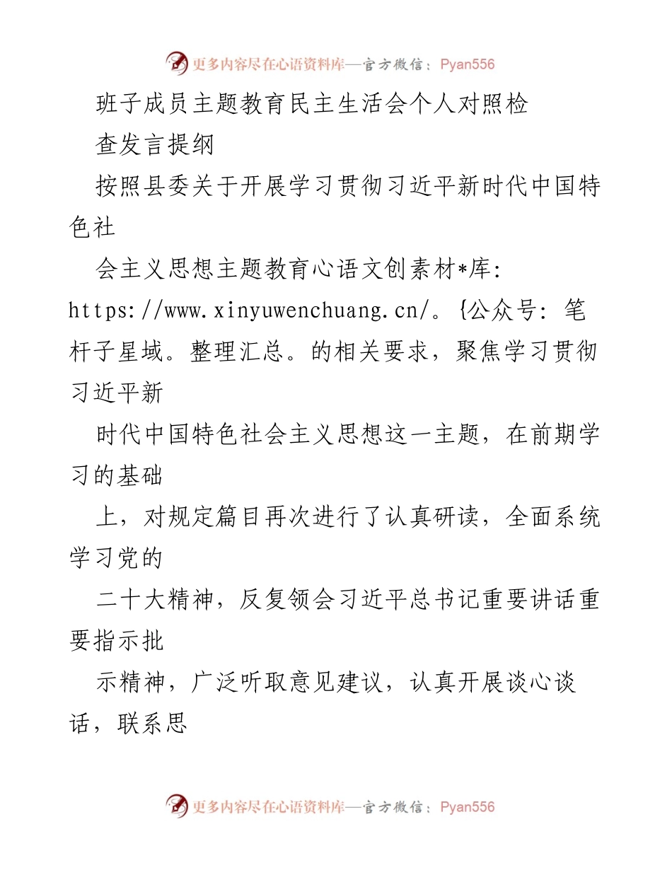 [发言] 民主生活会 - 班子成员主题教育民主生活会个人对照检查发言提纲_1.docx_第1页