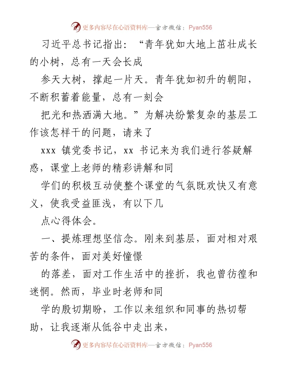 [发言] 研讨会 - 青年干部成长与基层实践心得分享.docx_第1页