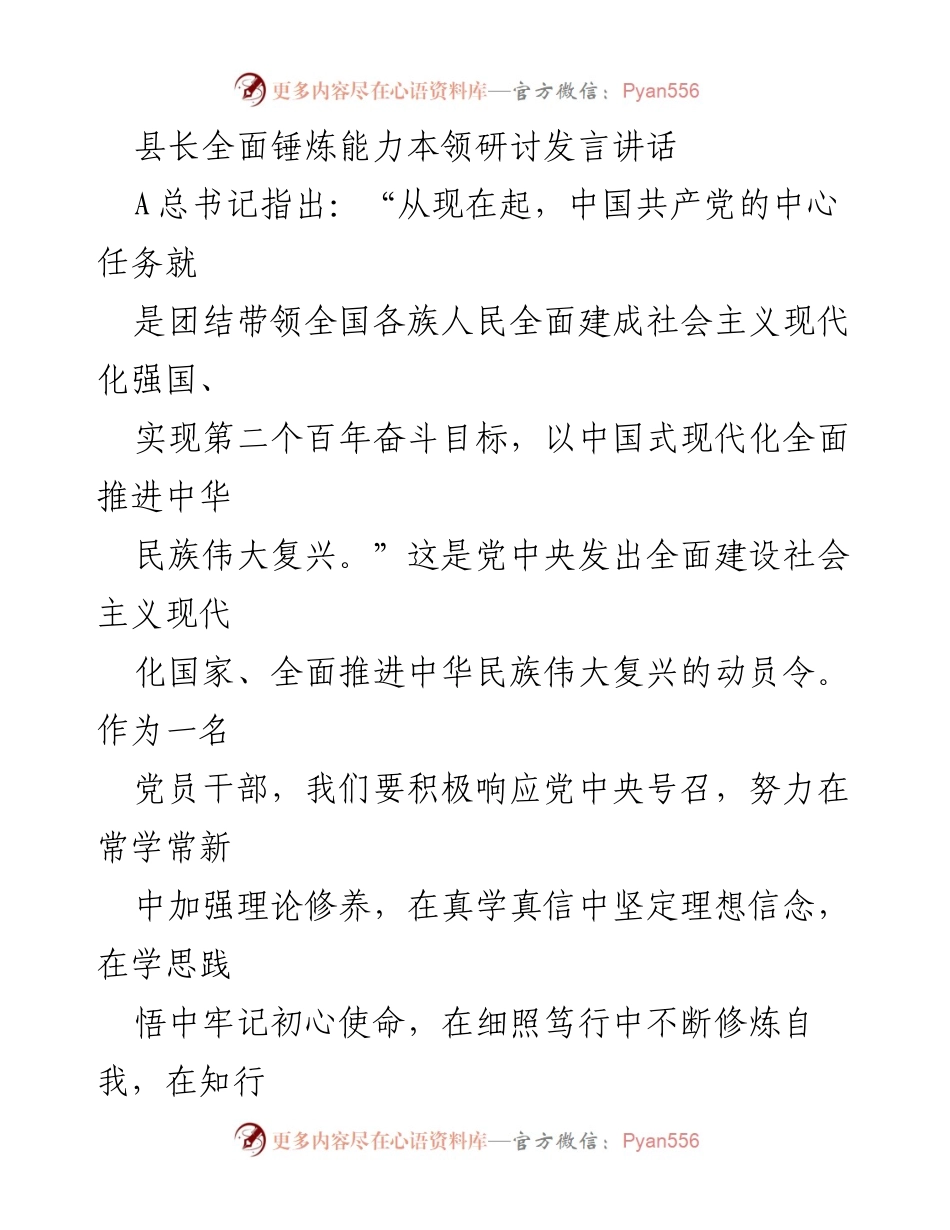[发言] 研讨会 - 全面锤炼干部能力，践行理想信念与担当精神.docx_第1页