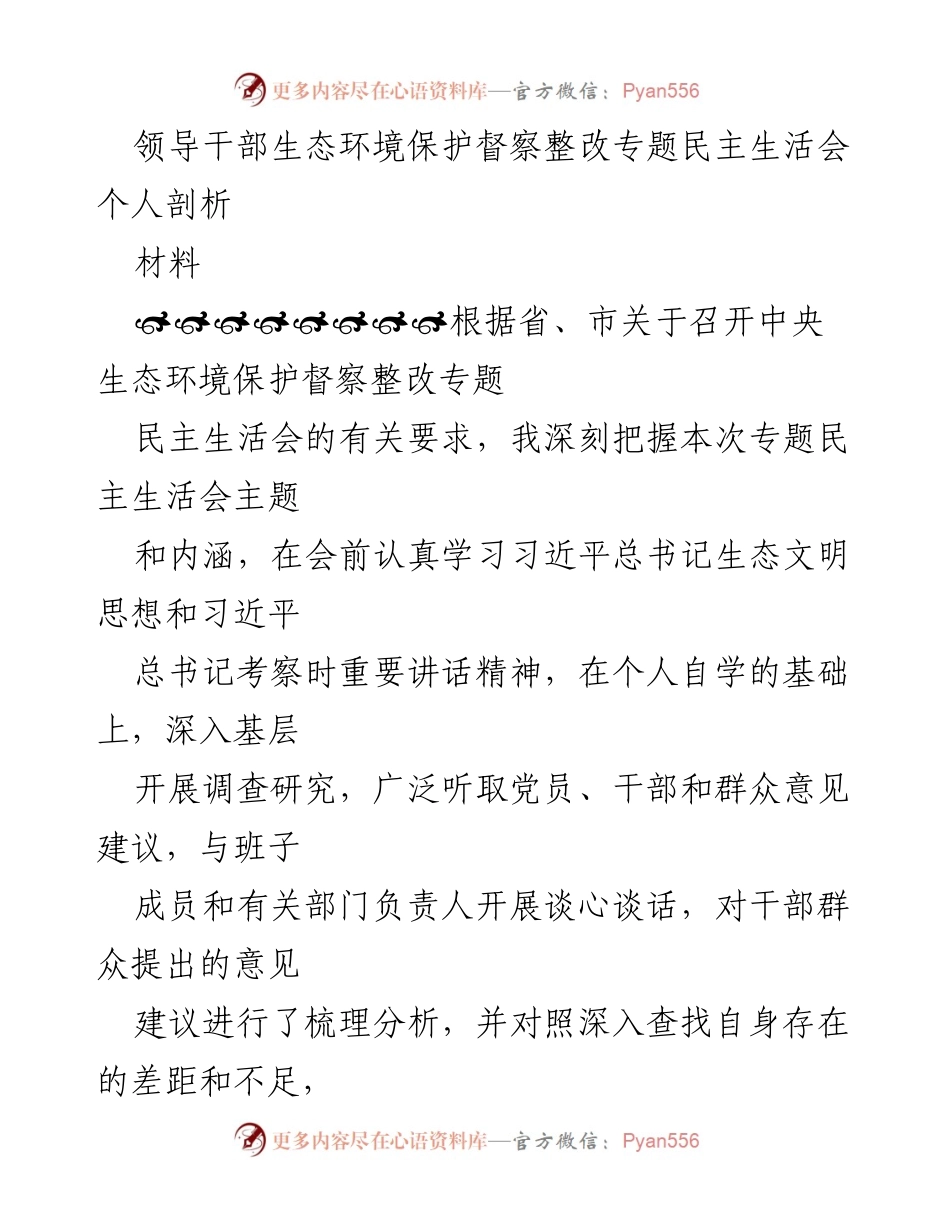 [发言] 生态环境保护督察整改专题民主生活会 - 个人剖析与整改措施.docx_第1页