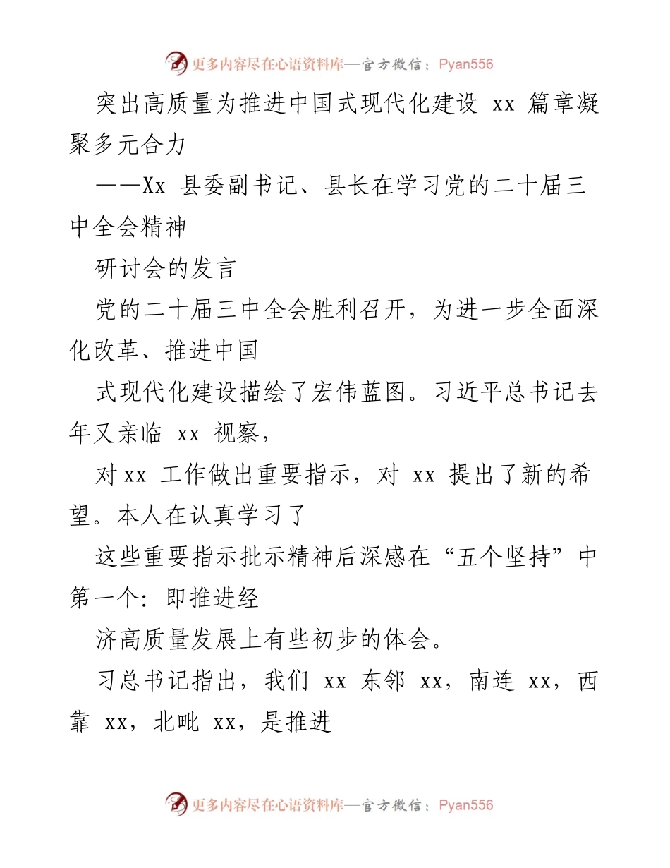 [发言] 研讨会 - 推进高质量发展，助力中国式现代化建设.docx_第1页