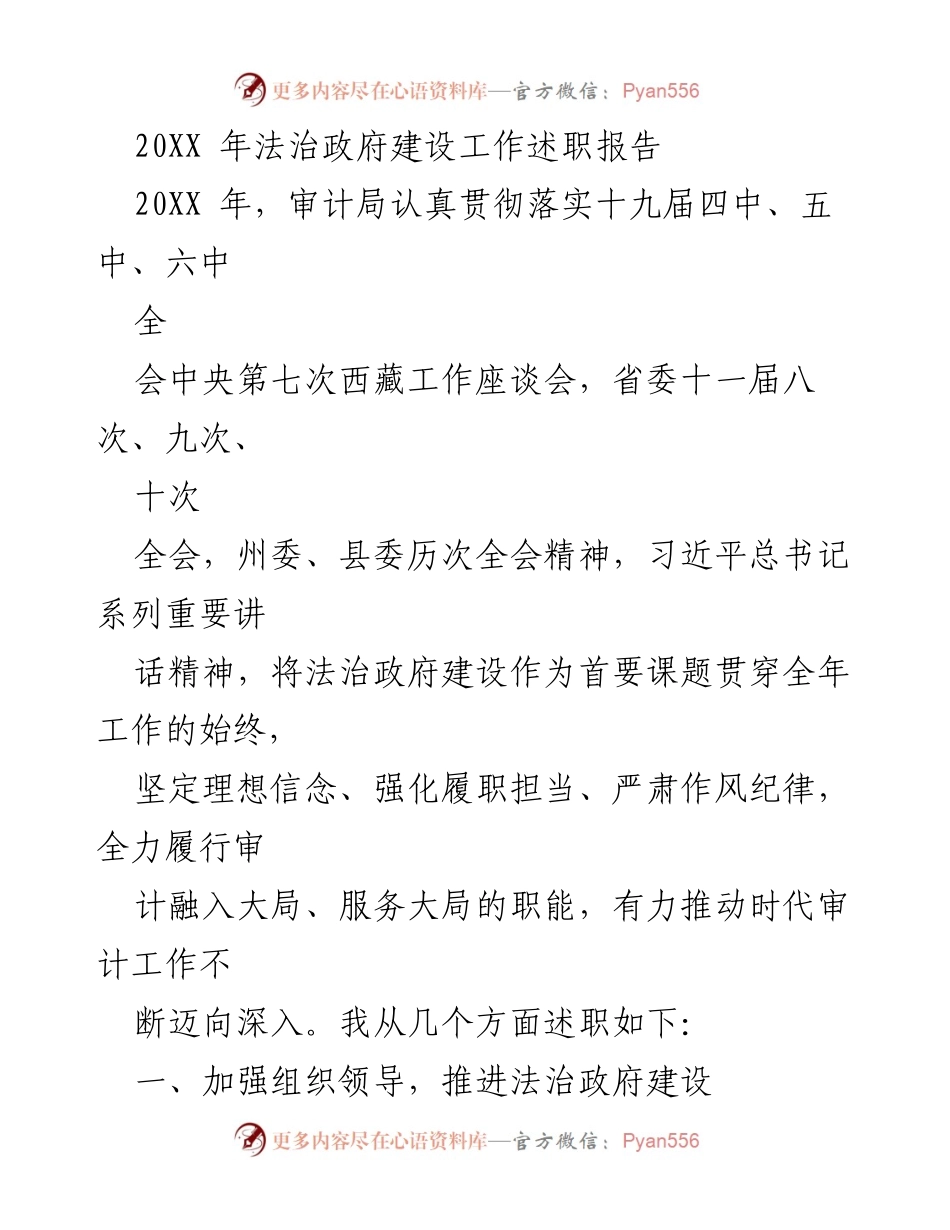 [发言] 法治政府建设工作述职 - 20XX年审计局法治政府建设工作述职报告.docx_第1页
