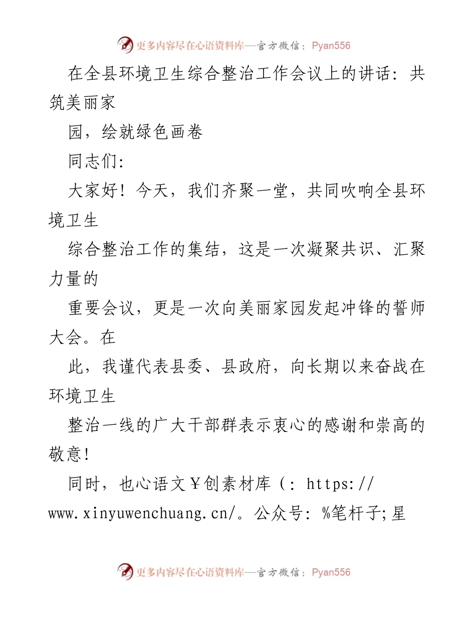 [发言] 环境卫生综合整治工作会议 - 共筑美丽家园，绘就绿色画卷.docx_第1页