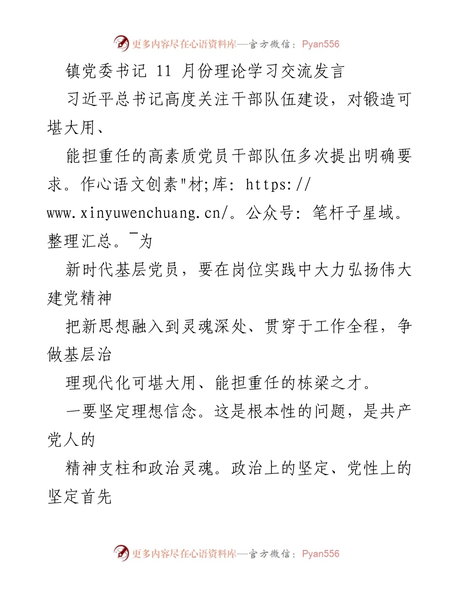[发言] 理论学习交流 - 坚定信念与提升素质：新时代基层党员干部的使命与责任.docx_第1页