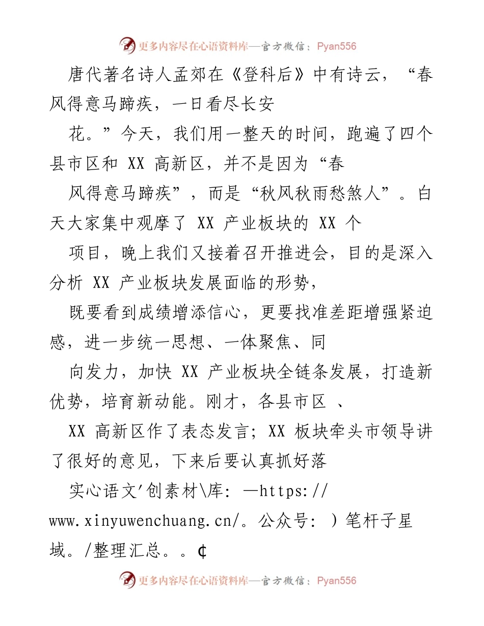 [发言] 现场观摩活动 - 加快推进XX产业板块发展，打造新优势与动能.docx_第1页